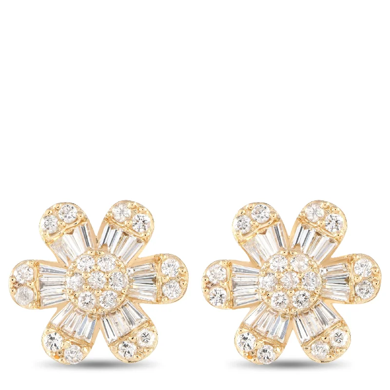 Best hoop earrings with gold-plated finishes for an affordable luxury vibe-LB Exclusive 14K Yellow Gold 1.25ct Diamond Flower Earrings ER28978-Y