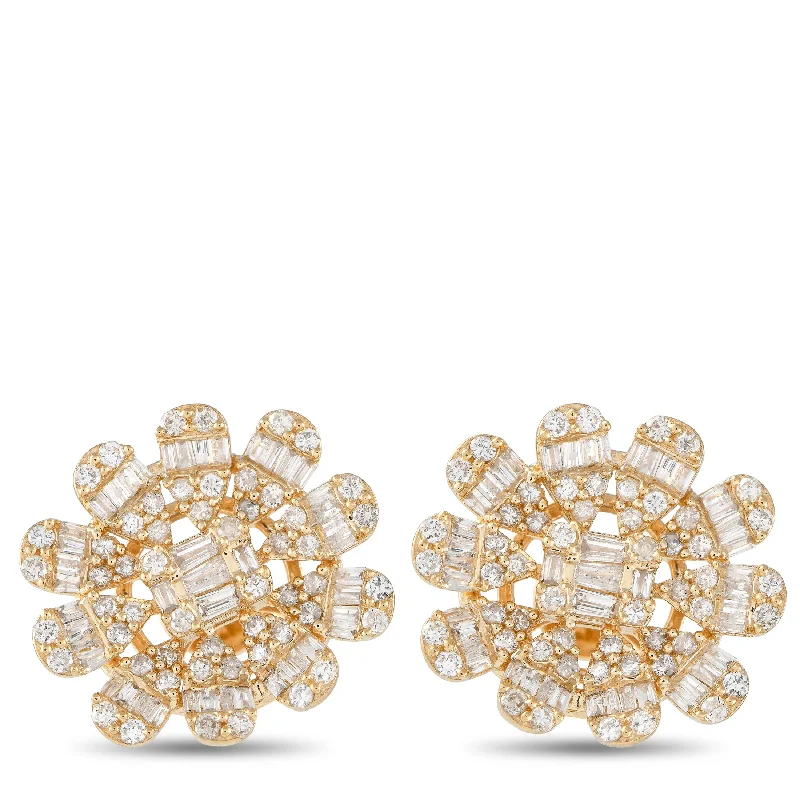 Hoop earrings with artistic filigree designs for an intricate, delicate finish-LB Exclusive 14K Yellow Gold 1.50ct Diamond Flower Earrings ER28992-Y