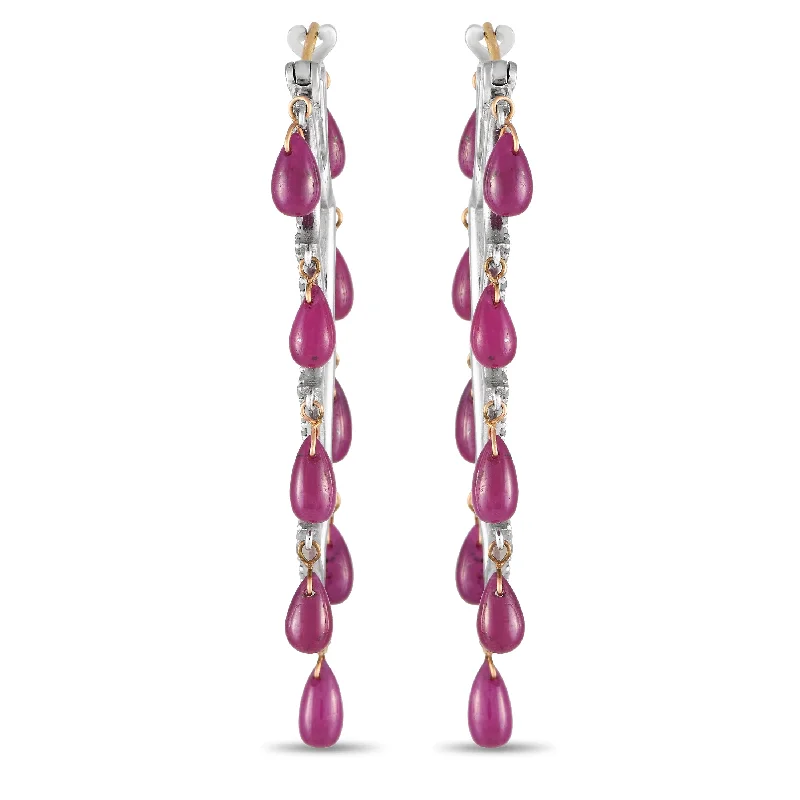 Best hoop earrings with asymmetrical designs for a fashion-forward, avant-garde look-LB Exclusive 14K Yellow Gold and Silver 1.29ct Diamond and Ruby Dangle Earrings MF02-020124