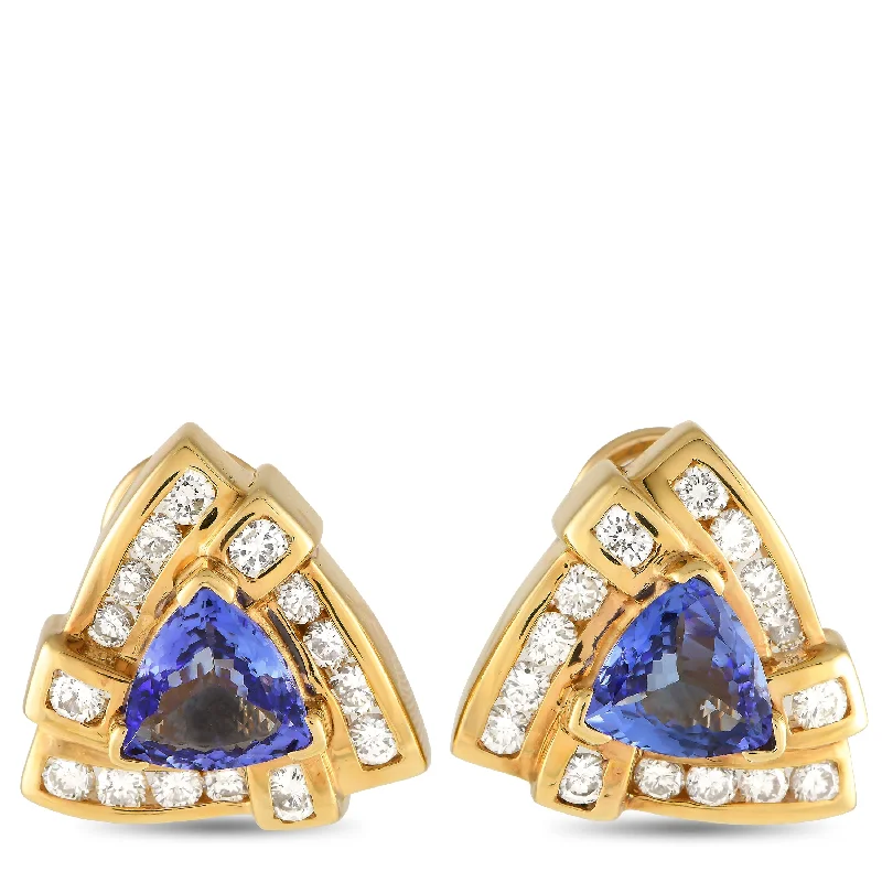 Hoop earrings with multi-tone finishes for a colorful and layered effect-LB Exclusive 14K Yellow Gold Diamond and Tanzanite Earrings MF06-012424