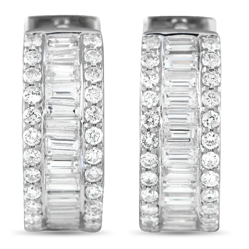 Best hoop earrings with vintage rhinestone embellishments for a retro-glam effect-LB Exclusive 18K White Gold 2.53ct Diamond Baguette Channel Hoop Earrings MF23-021424