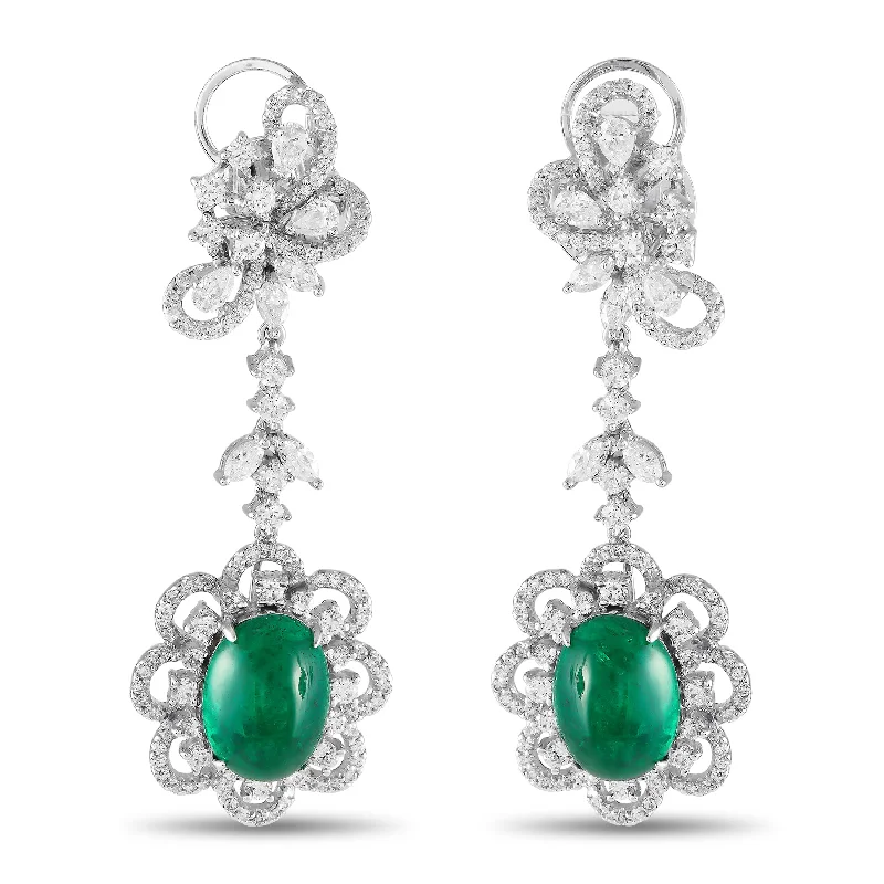 Hoop earrings with leather accents for a sleek and bold combination-LB Exclusive 18K White Gold 3.65 ct Diamond and 7.40 ct Emerald Earrings  MF13-091824