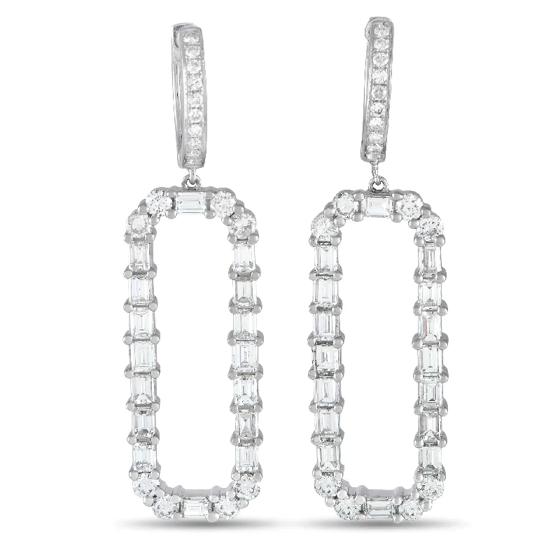 Classic hoop earrings with a thin profile for a sleek and subtle style-LB Exclusive 18K White Gold 4.30ct Diamond Dangle Earrings