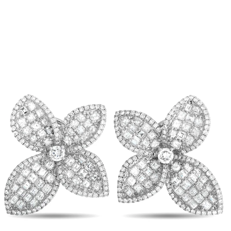 Best hoop earrings with crescent-shaped designs for a bold, moon-inspired style-LB Exclusive 18K White Gold 4.95ct Diamond Flower Earrings AER-18321