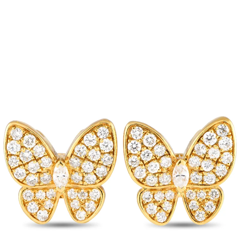 Best hoop earrings with tribal designs for a cultural and exotic aesthetic-LB Exclusive 18K Yellow Gold 1.33ct Diamond Butterfly Earrings AER-15908-Y