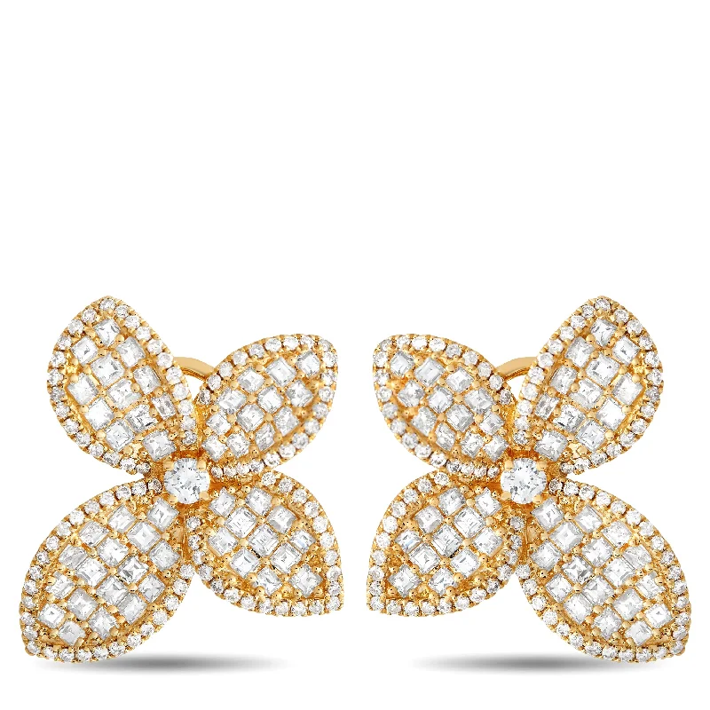 Best hoop earrings with butterfly motifs for a playful and whimsical appearance-LB Exclusive 18K Yellow Gold 4.01ct Diamond Flower Earrings AER-18320