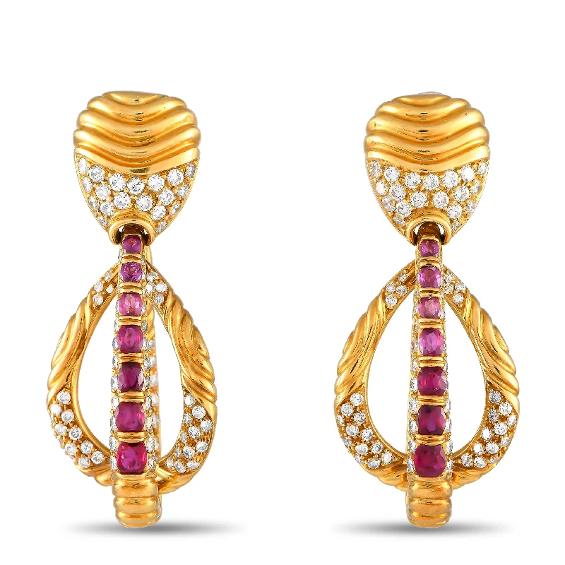 Medium hoop earrings for an everyday look with the perfect balance of style-LB Exclusive 18K Yellow Gold 5.75ct Diamond and 3.50ct Ruby Earrings MF03-071724