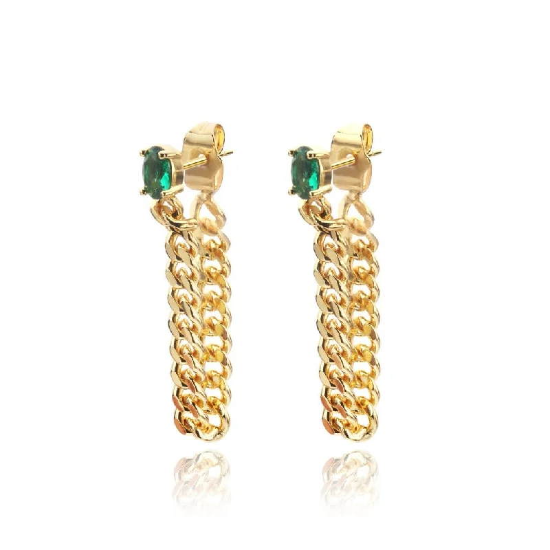 Hoop earrings with multi-tone finishes for a colorful and layered effect-Link Drop Goddess Emerald