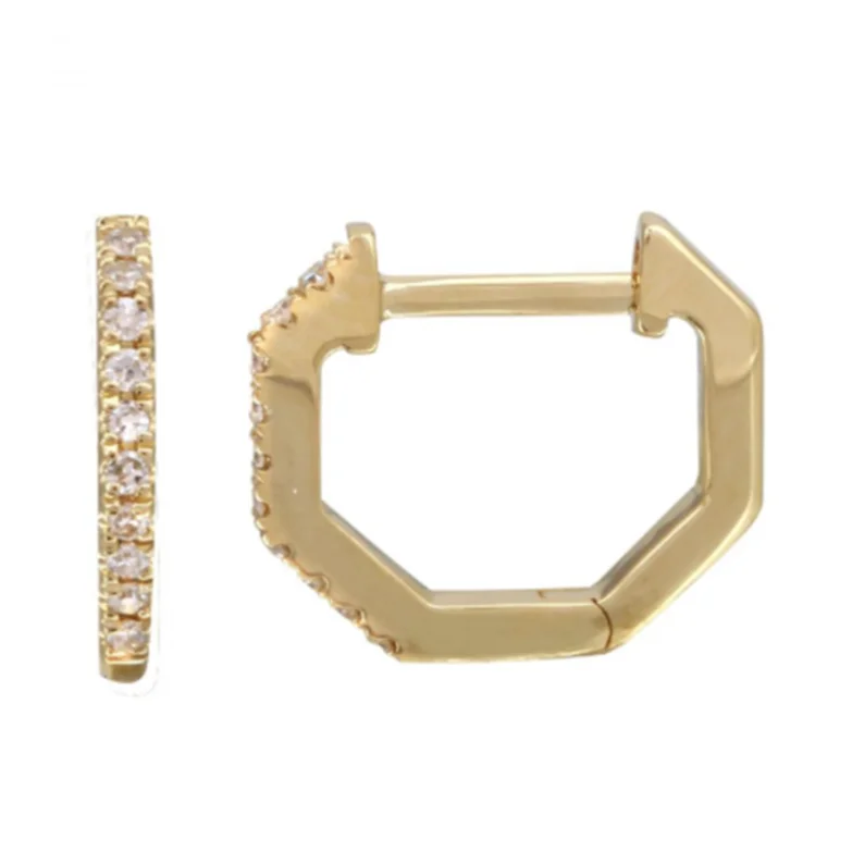 Hoop earrings with open designs for a modern, lighthearted vibe-Mini Hexagon Diamond Huggie Earrings