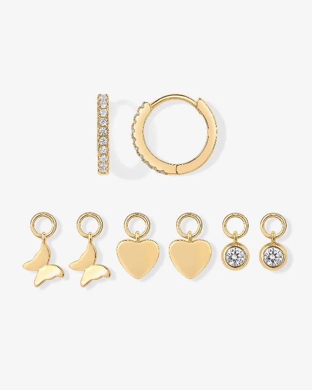 Best hoop earrings with enamel details for a colorful and modern look-Mix and Match Huggie and Heart Charm Set