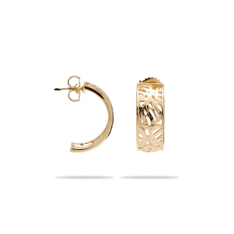 Hoop earrings with stacked layers for a bold and textured design-Monstera Hoop Earrings in Gold - 20mm