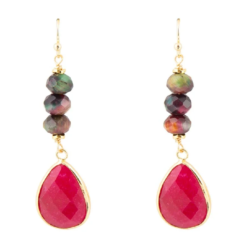 Small hoop earrings for a delicate and understated everyday wear-Multicolor Tiger's Eye and Pink Agate Golden Earrings