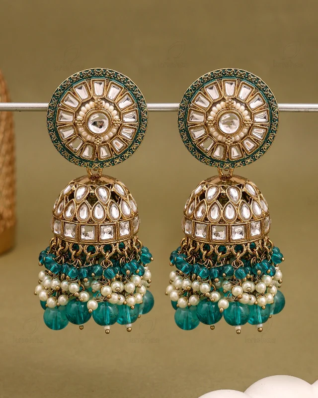 Best hoop earrings with matte finish for a sophisticated, understated design-Naksha Kundan Jhumki-M