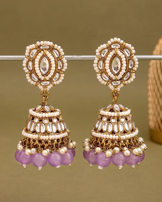 Hoop earrings with a matte finish for a sleek and sophisticated appearance-Nitisha Kundan Jhumki-M