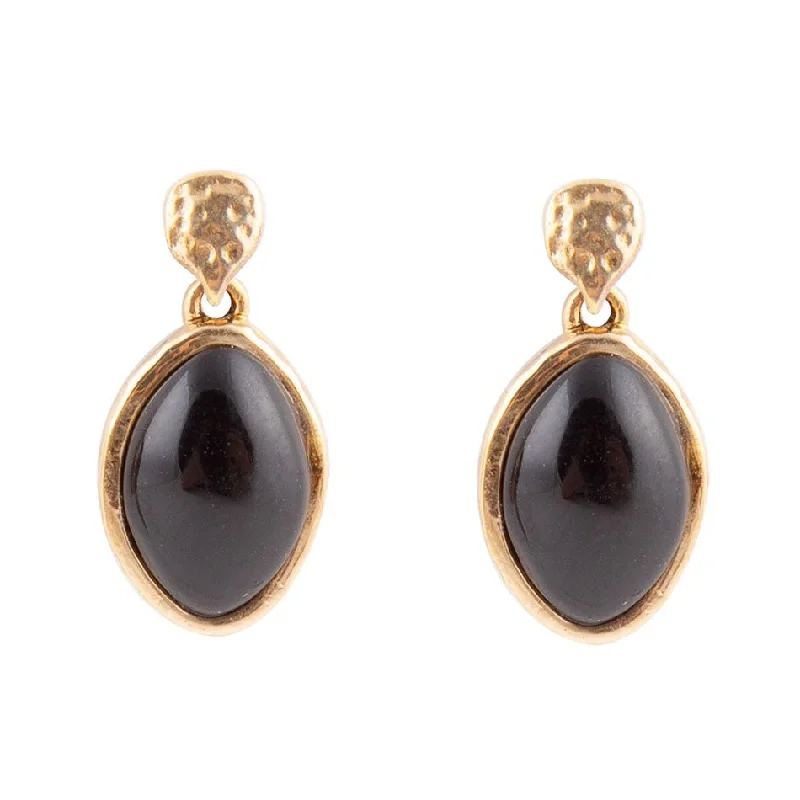 Hoop earrings with infinity loop designs for a continuous and eternal shape-Black Onyx Hammered Post Drop Golden Earrings