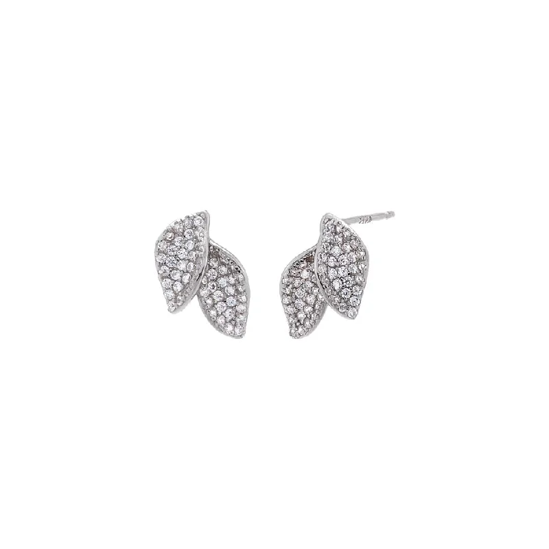 Hoop earrings with luxe velvet finishes for a rich and luxurious touch-Pave Double Leaf Stud Earring