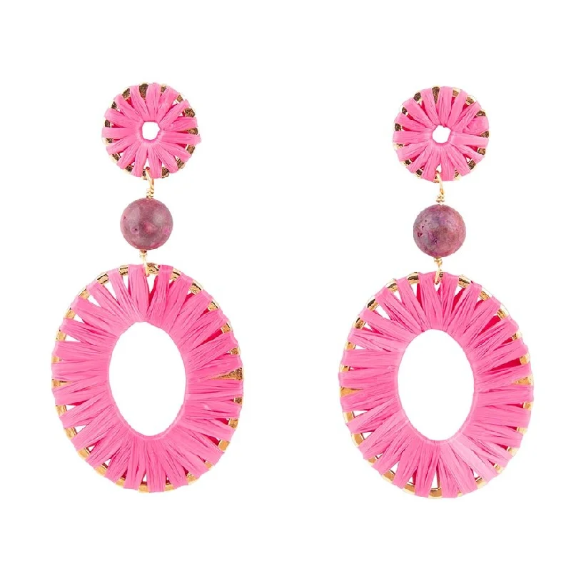 Hoop earrings with a chunky design for a bold and trendy statement-Pink Magenta Dreams Round Golden Earrings