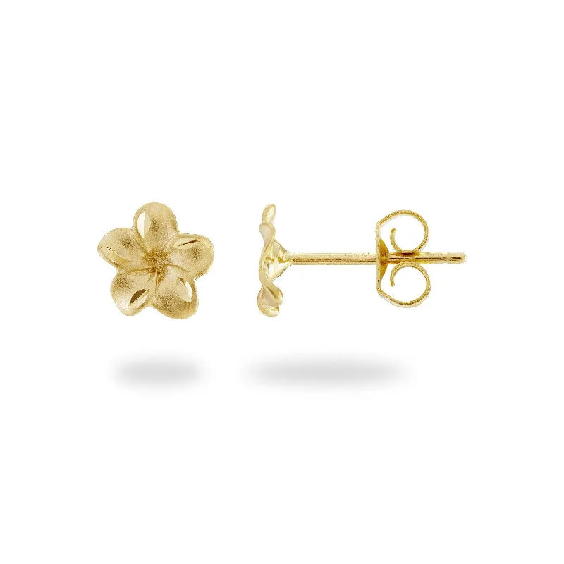 Best hoop earrings with sterling silver for an affordable and chic design-Plumeria Earrings in Gold - 7mm