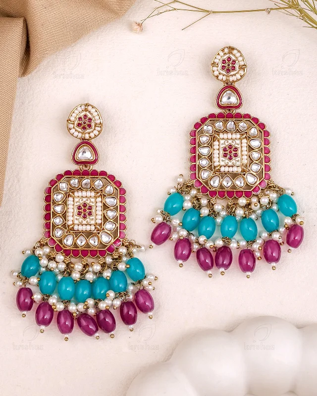 Hoop earrings with oversized pearl accents for a statement-making look-Pranali Kundan Danglers-M