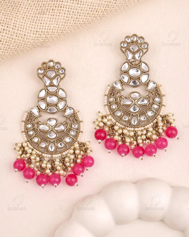 Hoop earrings with faceted crystals for added sparkle and shine-Priyanka Kundan Danglers-M