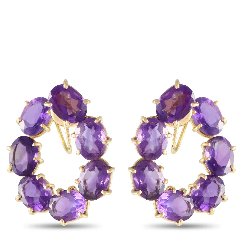 Hoop earrings with satin finishes for a smooth and elegant appearance-Rabat 18K Yellow Gold Amethyst Circlet Earrings RB13-061824