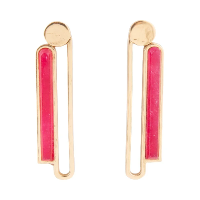 Best hoop earrings with lever-back closures for secure and easy wear-Pink Raspberry Quartz Elongated Golden Post Earrings