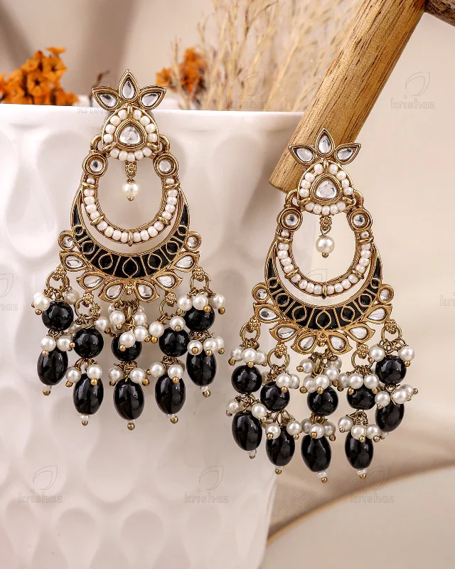 Best hoop earrings with crescent-shaped designs for a bold, moon-inspired style-Roshni Kundan Danglers-M