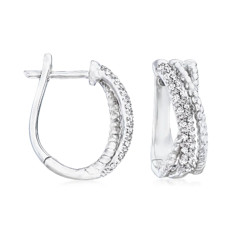 Best hoop earrings with Swarovski crystals for added sparkle and luxury-Ross-Simons Diamond Hoop Earrings in Sterling Silver