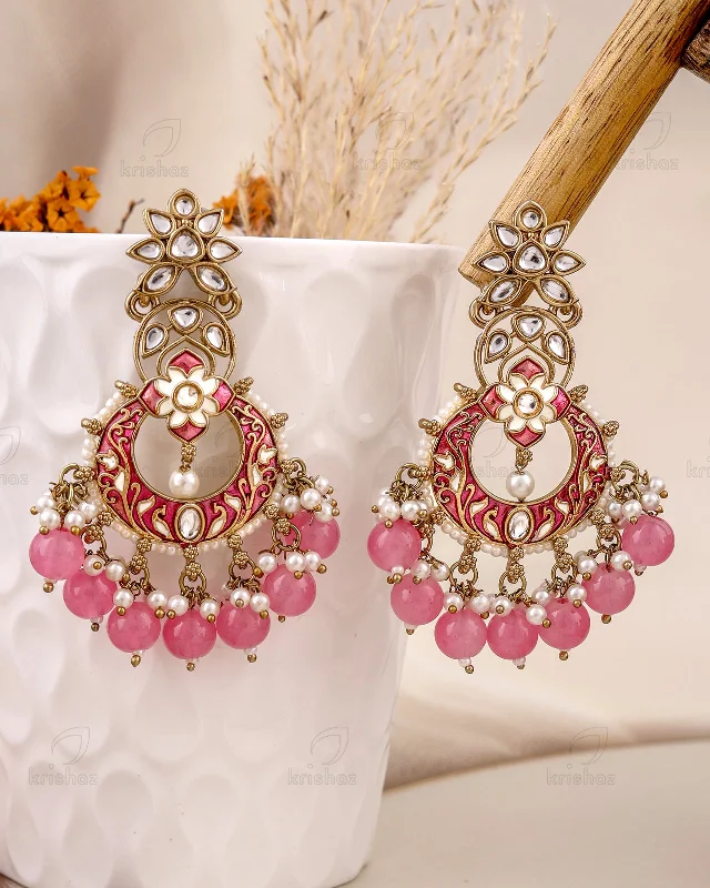 Lightweight hoop earrings for comfortable and all-day wear-Rudrakshi Kundan Danglers-M