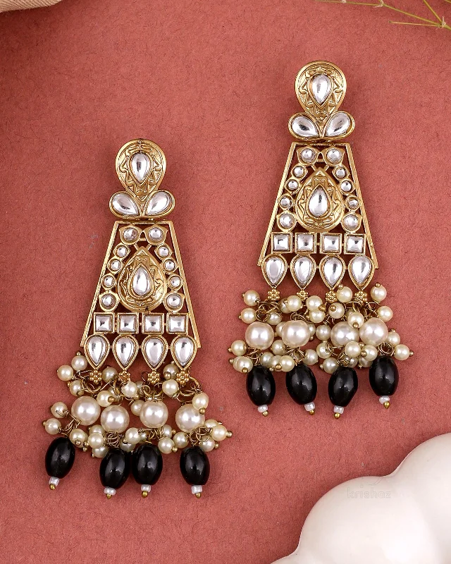 Hoop earrings with stacked layers for a bold and textured design-Shiksha Kundan Danglers-M