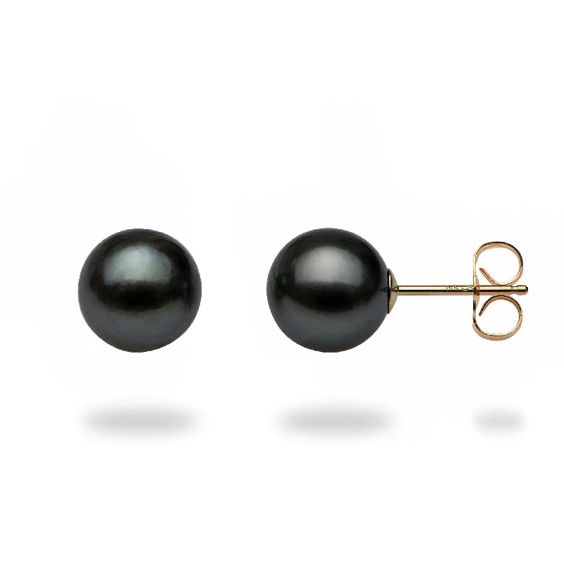 Best hoop earrings with stacked layers for a dimensional and bold look-Tahitian Black Pearl Earrings in Gold - 8-9mm