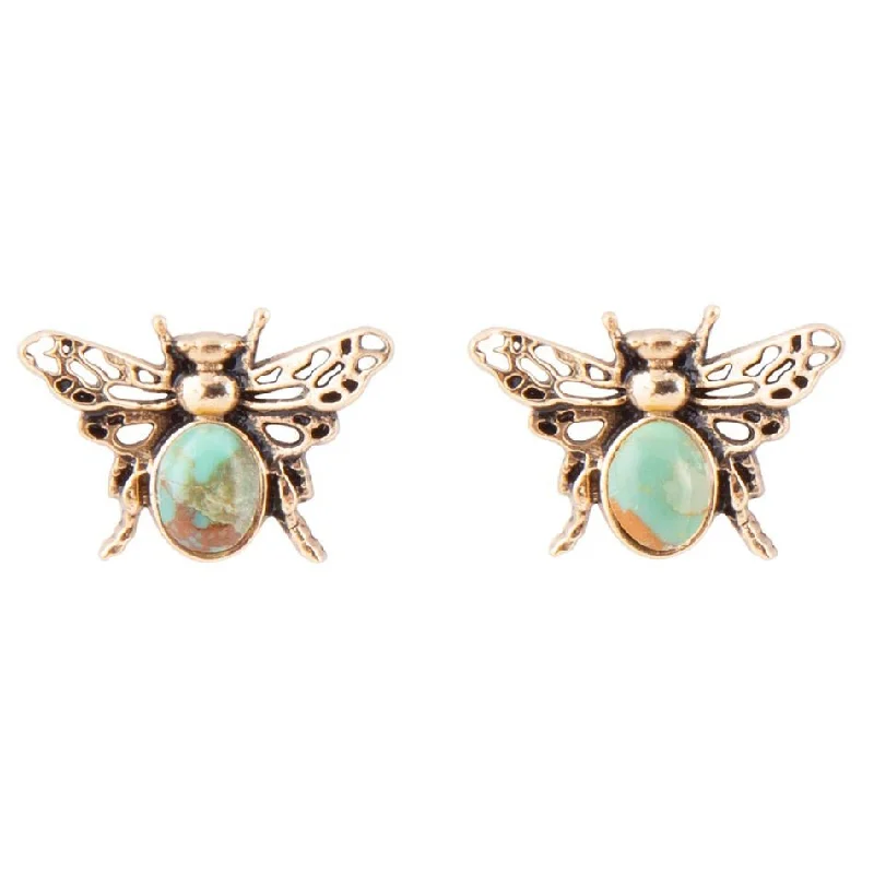 Best hoop earrings with gold for a luxurious and timeless look-Green Turquoise Golden Honey Bee Earrings