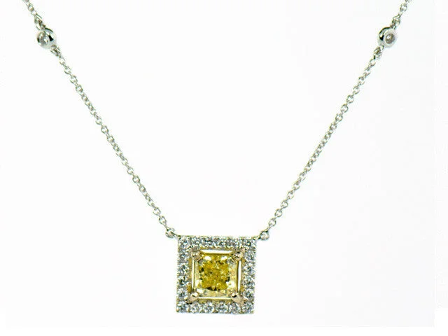 Best necklaces and pendants with oval pendants for a classic, elegant shape-Fancy Intense Yellow Diamond Halo Necklace 1.64ctw in 18K