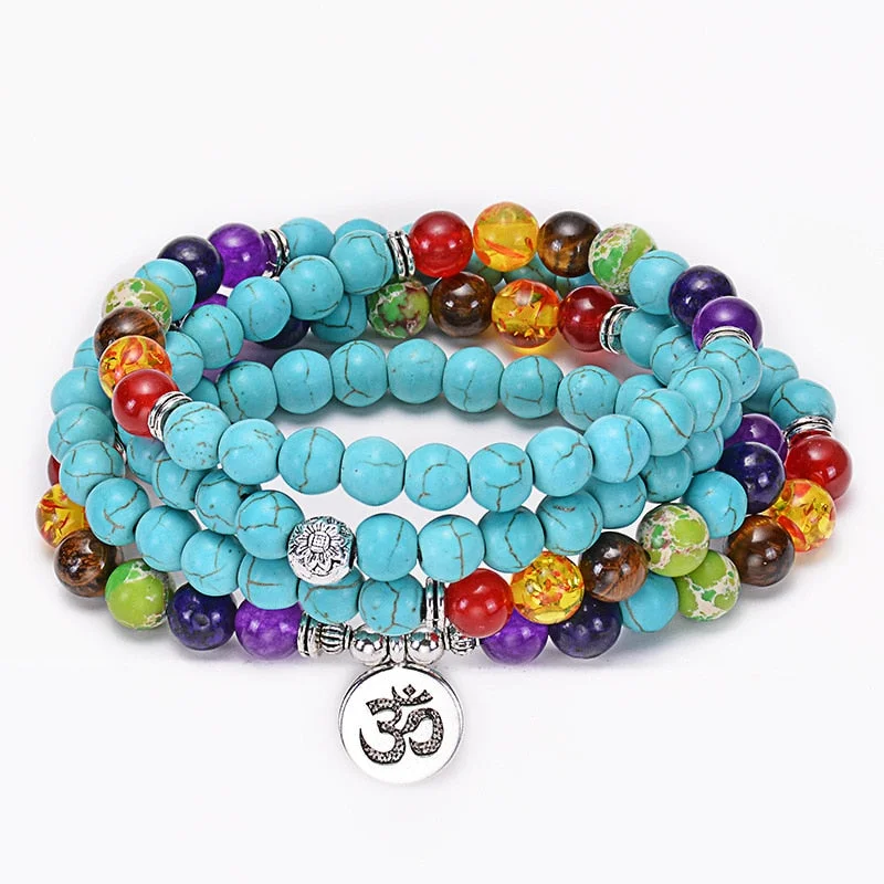 Elegant necklaces and pendants with infinity symbols for timeless designs-7 Chakra Turquoise Mala