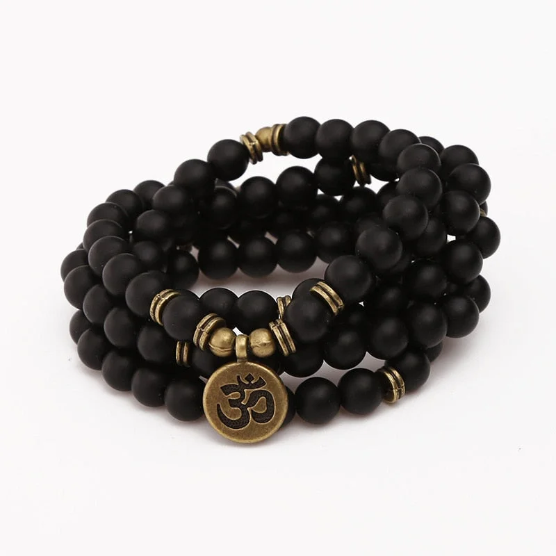 Necklaces and pendants with love knot designs for a romantic, meaningful symbol-Balancing Black Onyx Om Mala Necklace