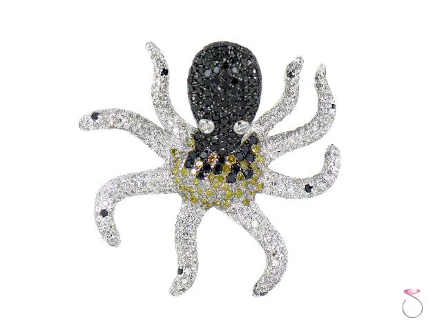 Unique necklaces and pendants with vintage-inspired designs for timeless appeal-Black White Yellow Diamond Octopus Pendant in 18K Gold