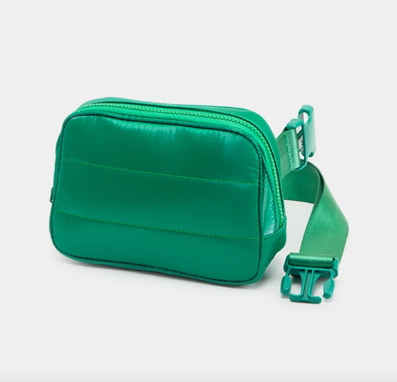 Elegant necklaces and pendants with diamond accents for added sparkle-Puffer Rectangle Sling Bag / Fanny Bag / Belt Bag in Kelly Green