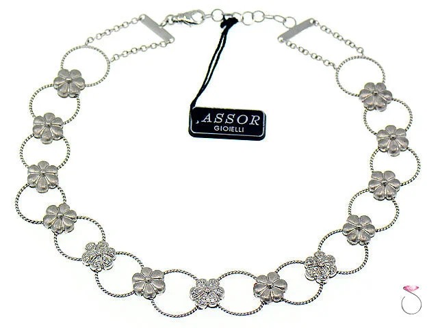 Personalized necklaces and pendants with name engravings for a custom touch-Diamond Flower Design Choker Necklace 18k Gold, 0.70 ctw. By Assor Gioielli