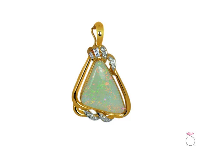 Best necklaces and pendants with opal and gold for a vibrant, luxurious contrast-Fire Opal Diamond 0.20ct Triangle Pendant in 14K