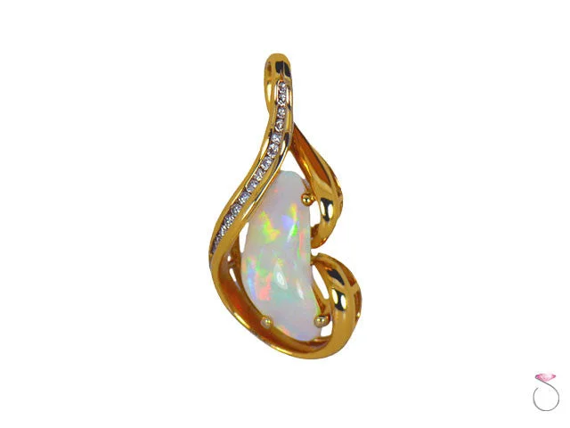 Simple necklaces and pendants with bar pendants for a sleek modern design-Fire Opal Diamond Nugget Pendant in 14K