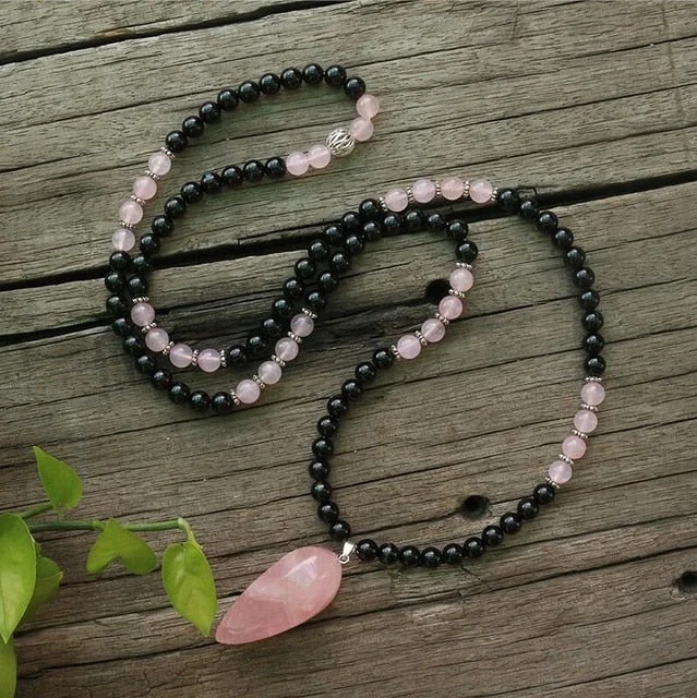 Necklaces and pendants with lotus flower designs for a spiritual, peaceful vibe-Grounding Black Onyx Yoga Beads Mala