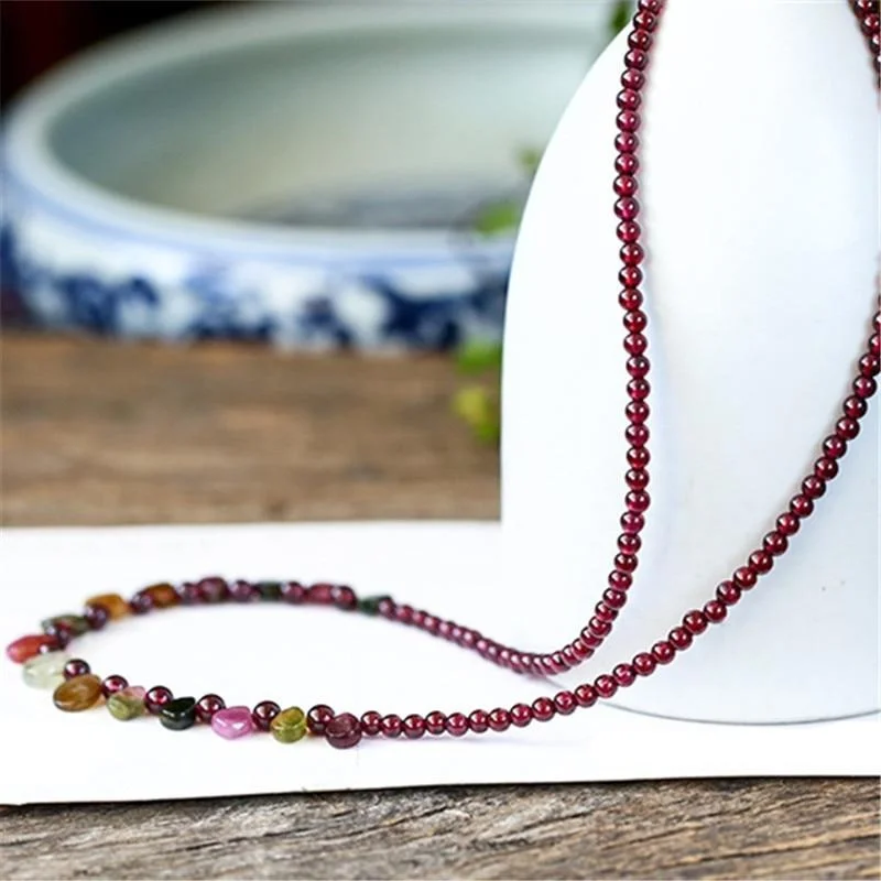 Trendy necklaces and pendants with geometric shapes for a modern aesthetic-Handmade Boho Red Garnet Necklace