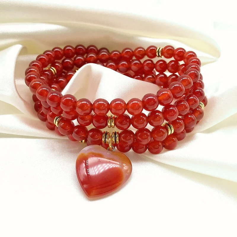 Necklaces and pendants with clear quartz for a pure and radiant look-Heart of Bliss Carnelian Mala