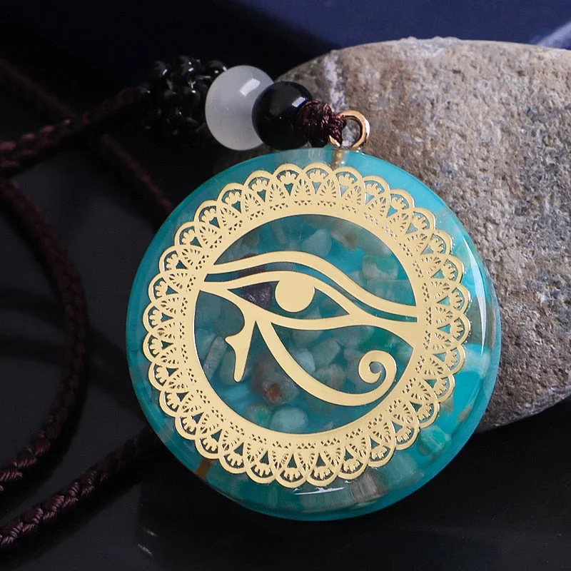 Necklaces and pendants with leaf-shaped designs for an earthy, organic feel-Amazonite “Eye Of Horus” Orgone Necklace