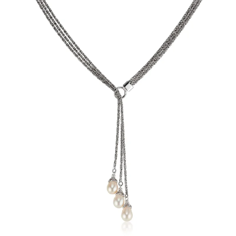 Best necklaces and pendants with opal gemstones for an iridescent glow-Triple Strand Pearl Lariat