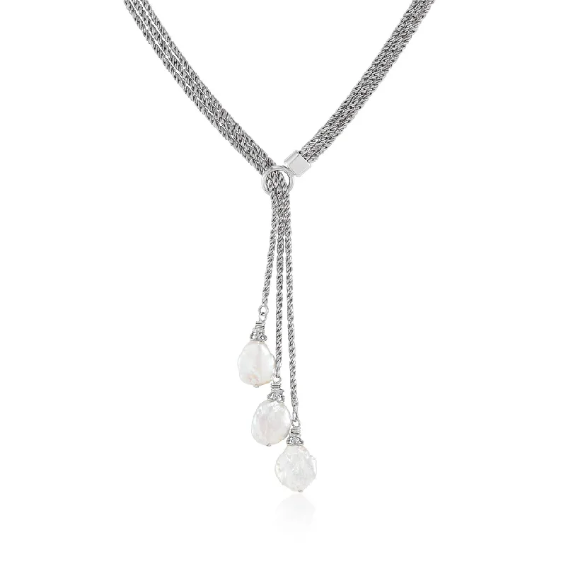 Layered necklaces and pendants for a trendy and fashionable stacked look-Triple Strand Keshi Pearl Lariat