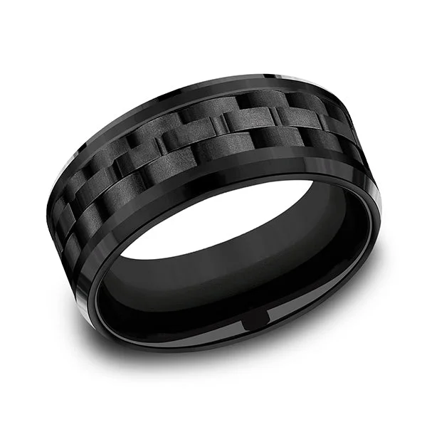 Unique necklaces and pendants with vintage-inspired designs for timeless appeal-Black Titanium Comfort-fit Design Wedding Band