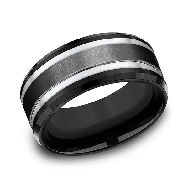 Necklaces and pendants with pearls for a classic and sophisticated touch-Black Titanium Comfort-fit Design Wedding Band