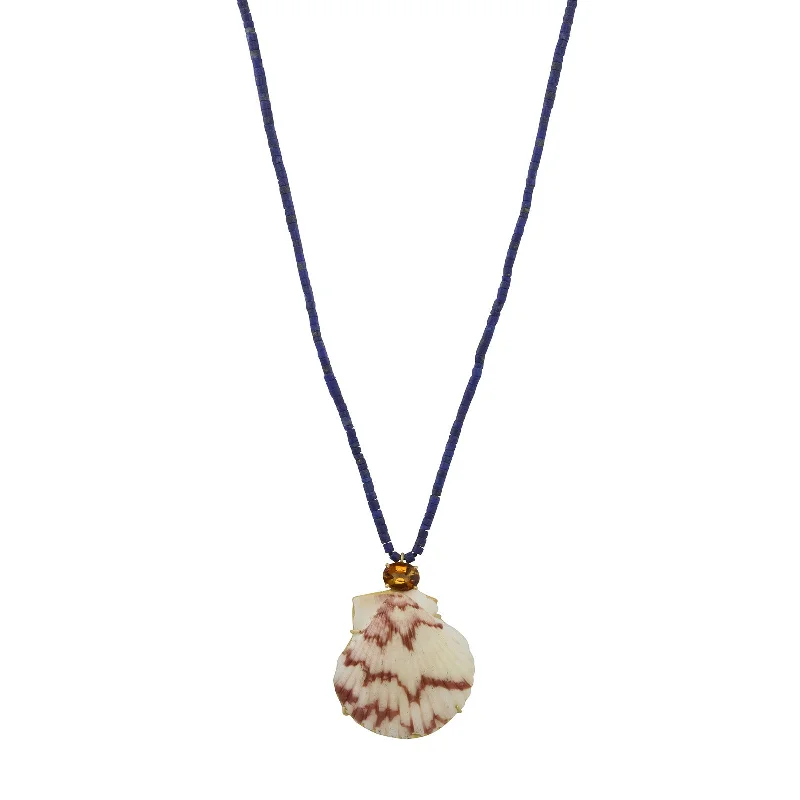 Stunning necklaces and pendants with sapphire gemstones for a luxurious blue hue-Orange Tourmaline and Shell Necklace with Lapis Beads