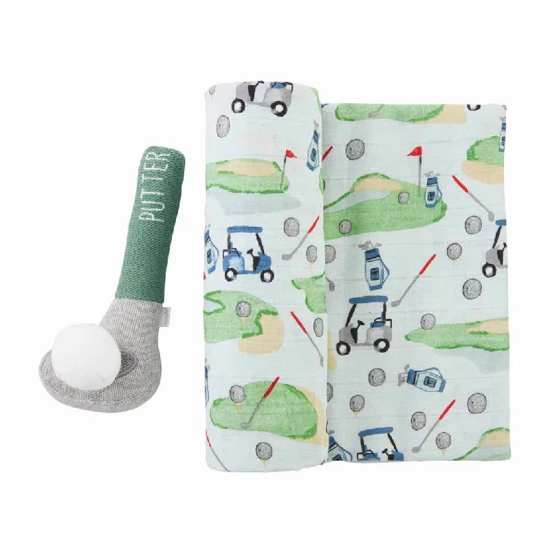 Best necklaces and pendants with silver chains for a sleek, timeless look-Mudpie - Golf Swaddle and Rattle set